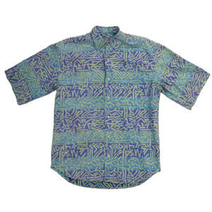 Vintage Bugle Boy Shirt Mens M Blue Purple Abstract Geometric Button Front 90s